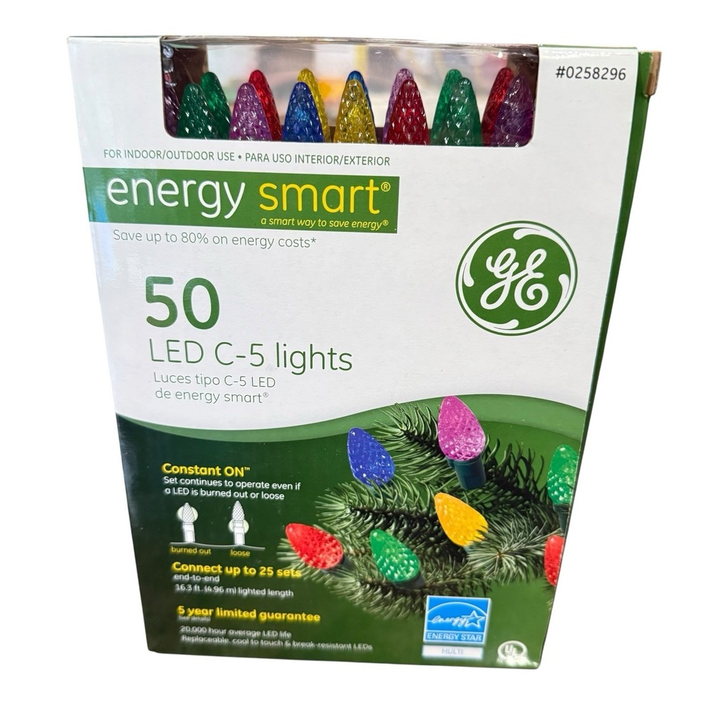 GE 50 LED C-5 Multi-Color Lights Constant On Wire Energy Saving 16.3ft Light New